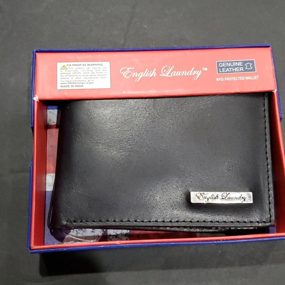 English laundry black genuine leather men's bifold RFID‎ protected wallet new
